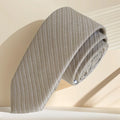 Exve Exclusive Beige and White Striped Jacquard Woven Slim Fashion Tie From Turkey