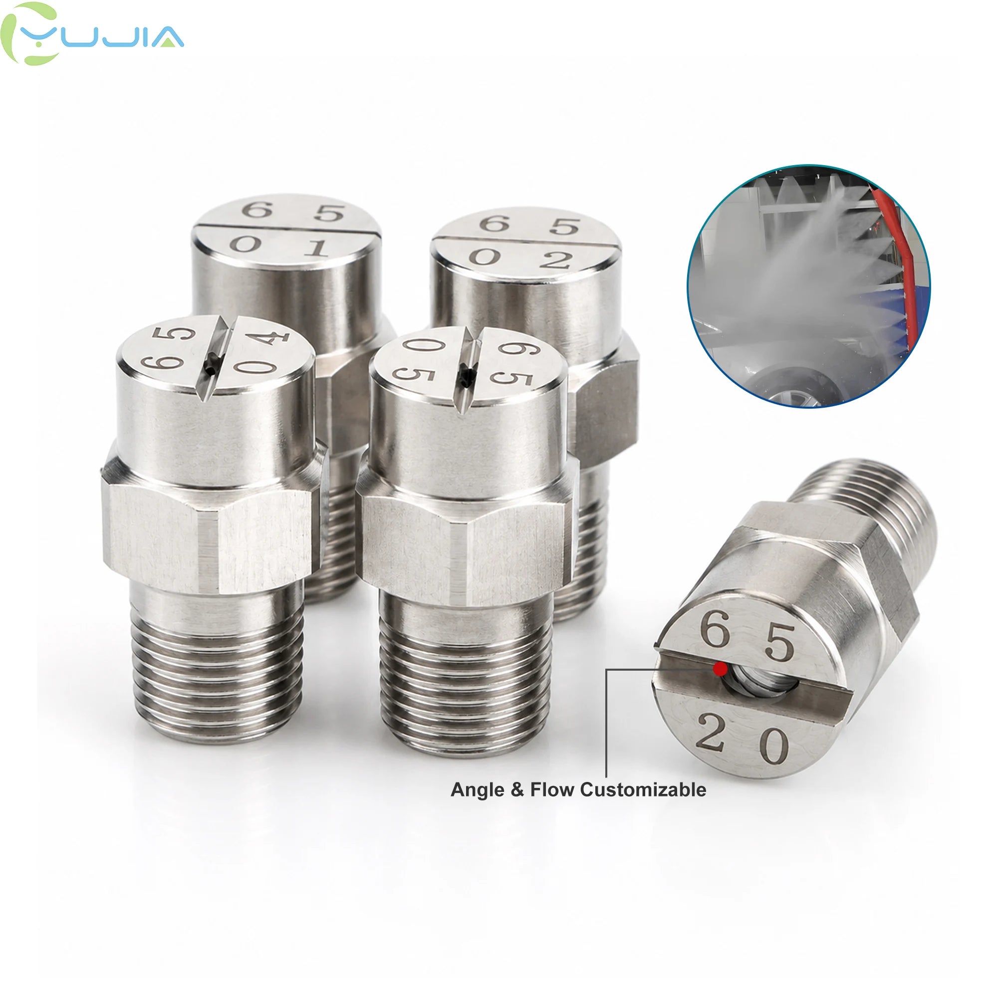 BSPT 1/8" 304SS 65Â° V-Jet Flat Fan Cleaning Nozzle High Pressure for Car Washing & Industrial Cleaning