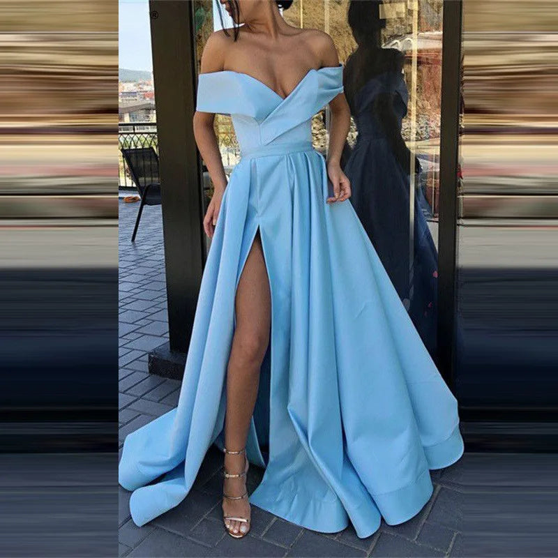 Women's Formal Dress 2025 New Summer Western Cross-Border Deep V-Neck Satin Multicolor Dress