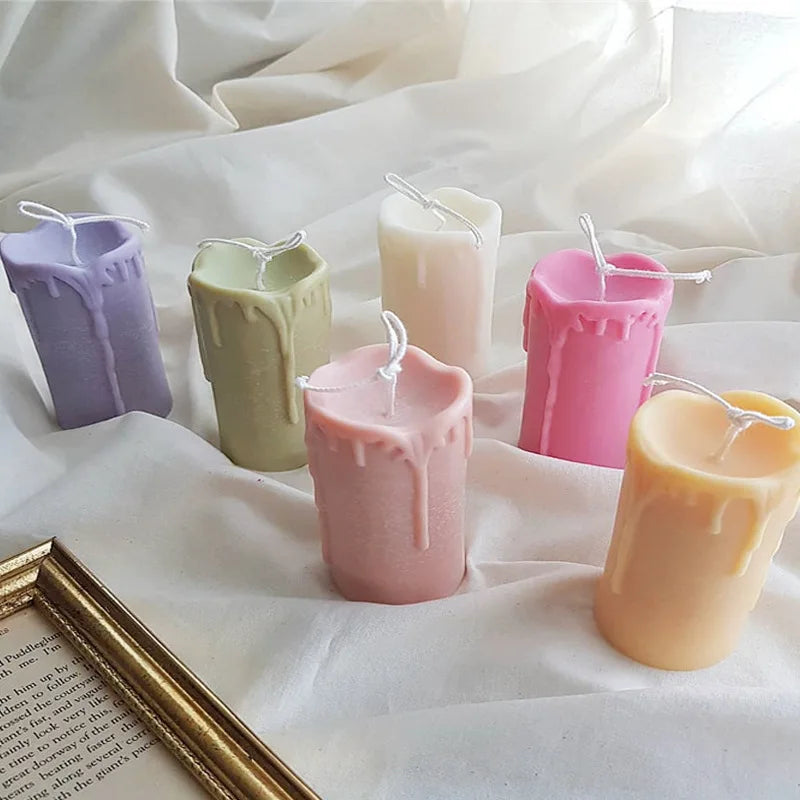Artistic Cylindrical Wax Housewarming Gift IrregularThick Pillar Candle Silicone Molds Bleeding Tears Candle Mold