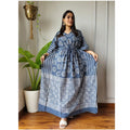 Custom Made Summer Floral Print Cotton Kaftan Dress for Women-V-Neck Natural Waistline Loose Fit Floor-Length Formal Dress OEM