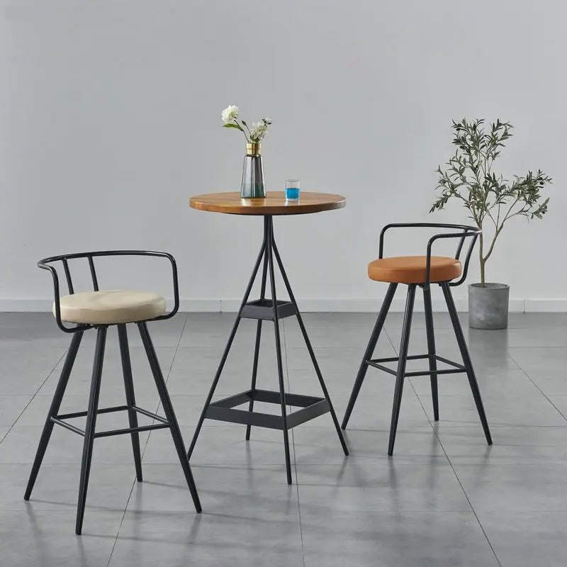 Modern Industrial Comfortable Dining Chair Soft PU Cushion Now Simple Metal Modeling Wood Frame High Bar Stool Hotels Bedrooms