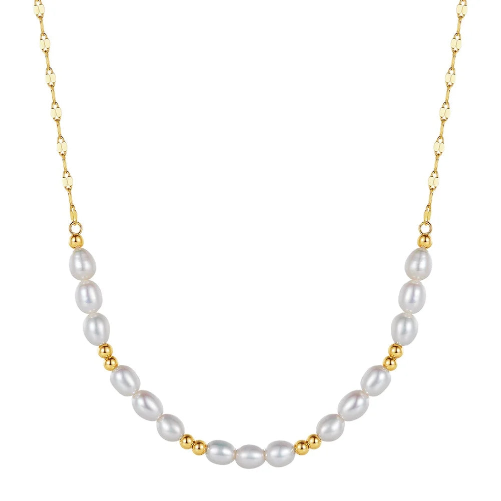 RINNTIN GPN67 Necklace for Women 14K Gold Plated Handmade Cultured Freshwater Pearls Chain Pendant 925 Silver Necklace