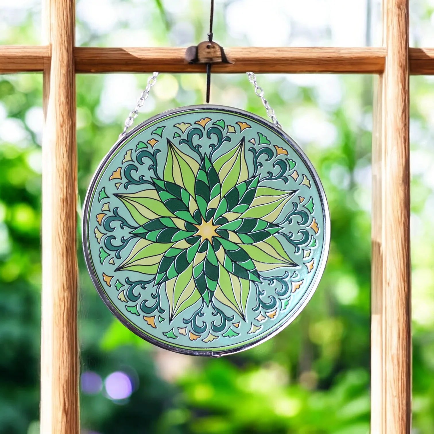 Mandala Chakra Healing Stained Glass Suncatcher | Art Deco Design 6" (15.24cm) for Ethnic Boho Home Decor & Wellness