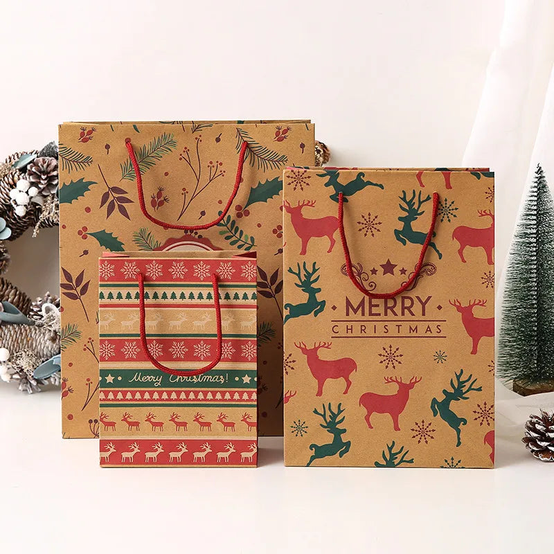 Custom Eco-friendly Christmas New Year Wrapping Brown Kraft Paper Gift Bags Your Own Logo High Quality Recycled Materials Candle
