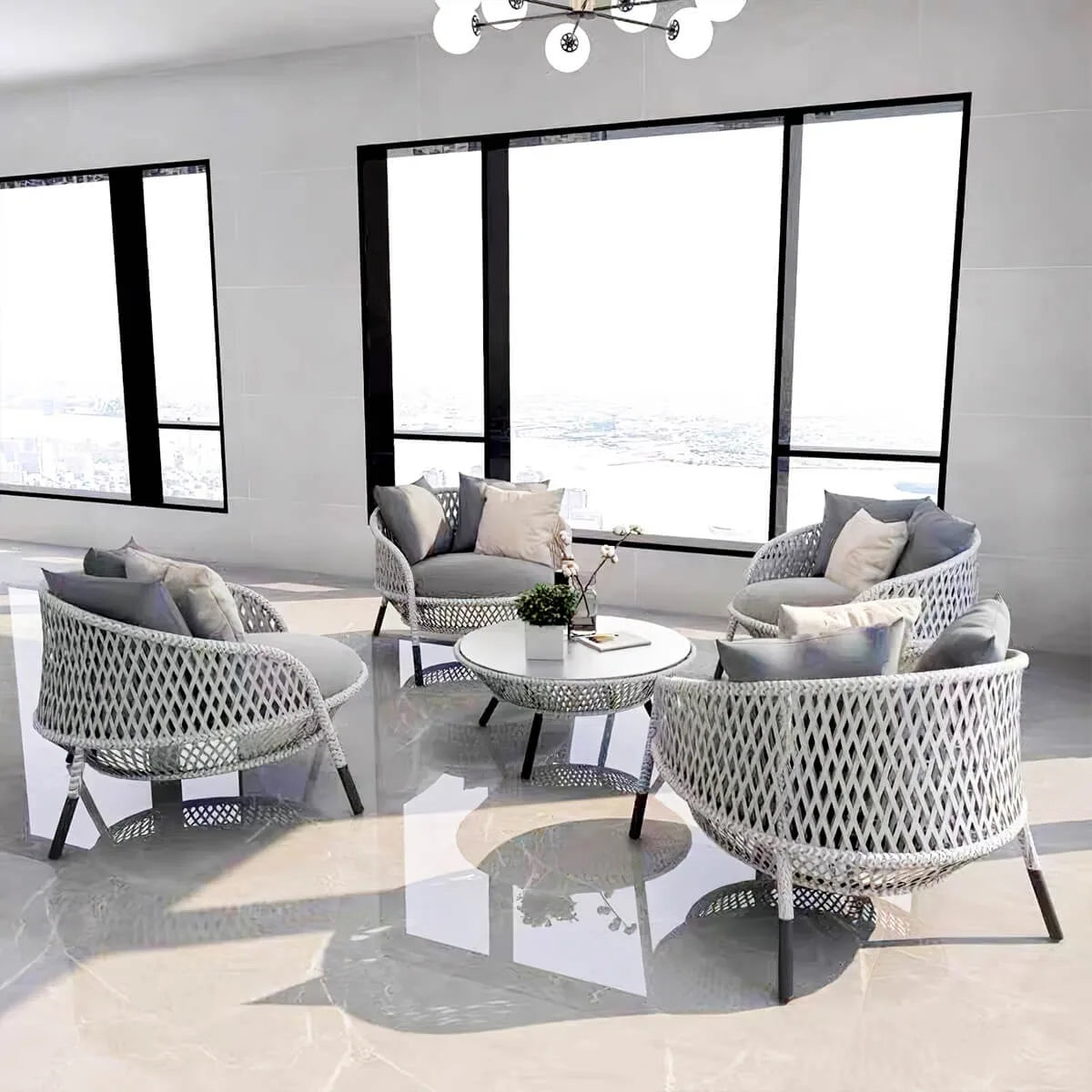 Modern Style Gray Aluminum Garden Rocking Chair Comfortable Outdoor Sectional Sofa Furniture Set