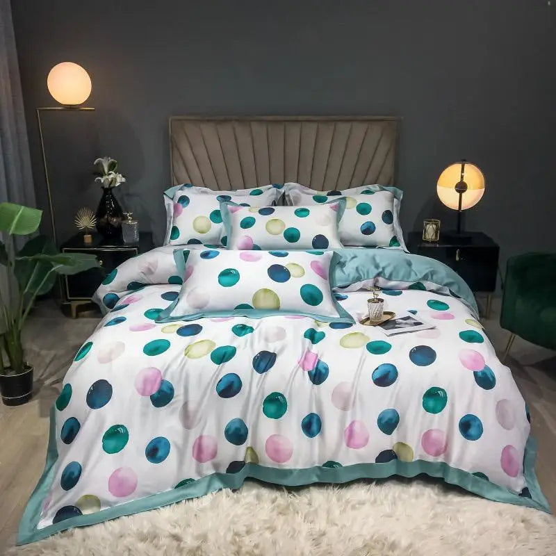 Hot Sale Green 60s Lyocell Fiber Printing Duvet Covers Bedsheets Bedding Set Supplier