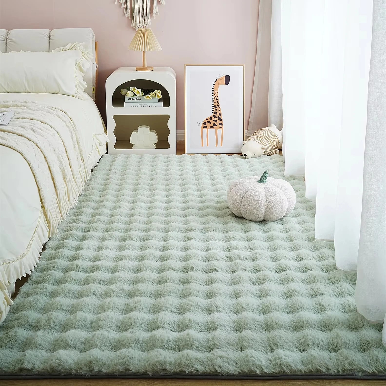 3D Faux Rabbit Fur Rug Soft Cozy Plush Decorative Fluffy Area Rug Machine Washable Modern for Living Room Bedroom Dining Room