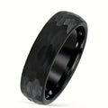 POYA Unisex 6mm Classic Black Hammered Tungsten Carbide Ring  Mens Womens Wedding Engagement Anniversary Gift