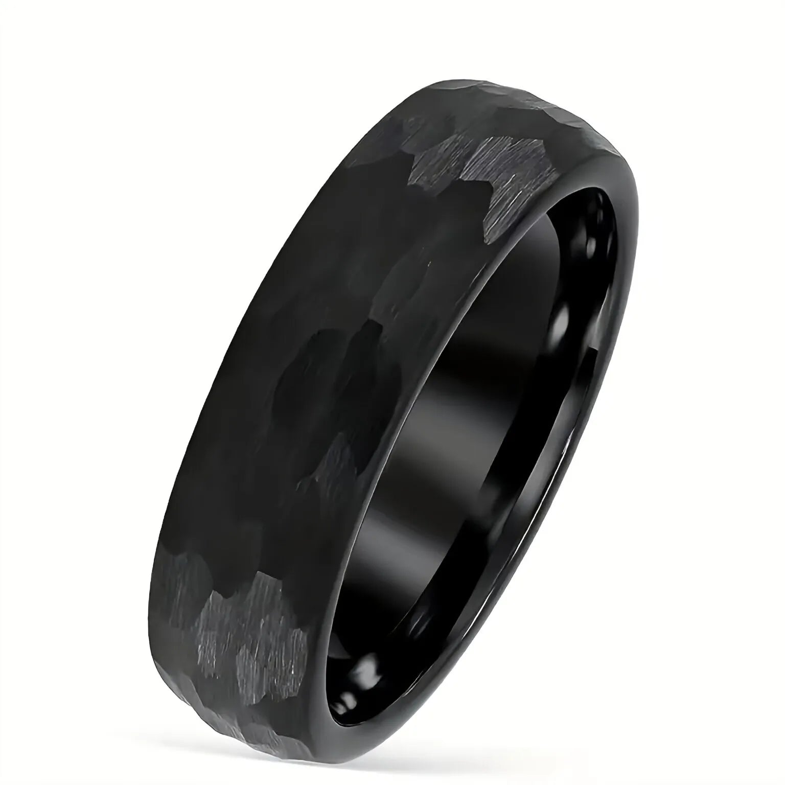 POYA Unisex 6mm Classic Black Hammered Tungsten Carbide Ring  Mens Womens Wedding Engagement Anniversary Gift