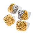Latest 18K Gold Plated Stainless Steel Jewelry Texture Two Tone Spiral Square Stud Earrings Waterproof  Women Earrings E241619