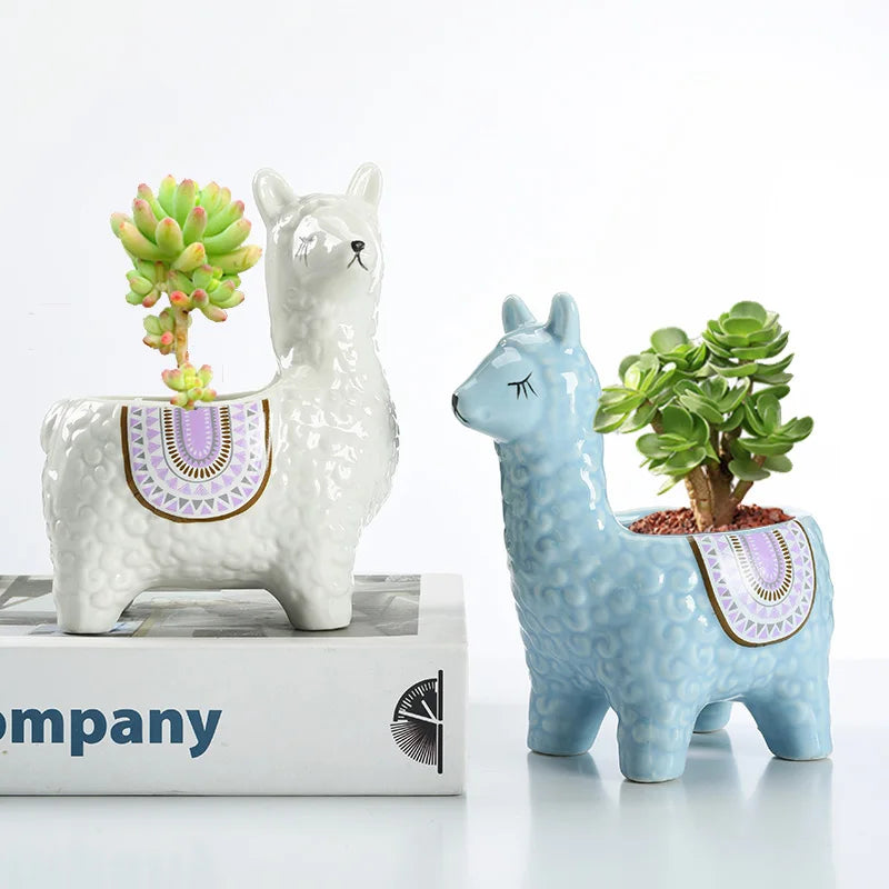 Cute Llama Shape Ceramic Flower Pot Succulent Planter Decorative Animal Plant Pot for Home Garden Desk Decor MegaBDM
