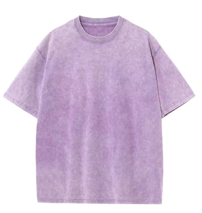 Wholesale Summer Solid Color Plain Cotton Men Vintage Distressed Acid Wash Drop Shoulder Heavyweight T-shirts