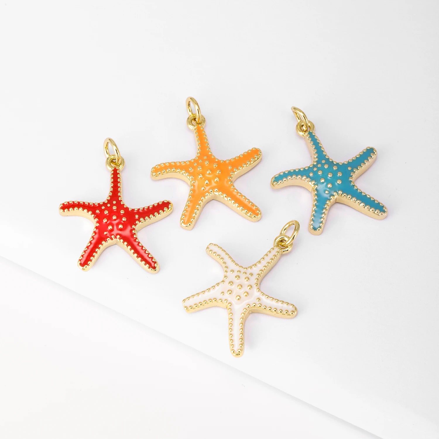 QIKU Wholesale Enamel Starfish Charms 18K Gold Plated Copper Sea Life Ocean Charms for Jewelry Necklace Making
