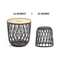 Set of 3 Prosperplast Uniqubo 55L multifunctional baskets (with wooden lid) + 2 x 35L plastic baskets in anthracite color