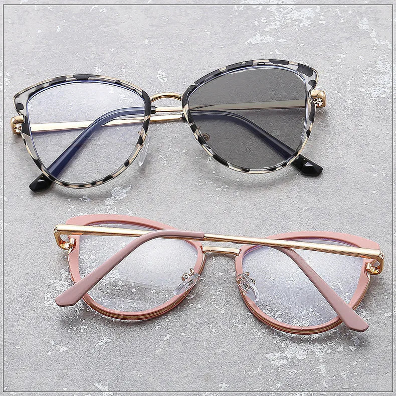 Custom Logo 2025 Fashion Cat Eye Women Eyeglasses Photochromic Alloy Glasses Frames Anti Blue Light Photochromic Glasses