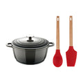 EXCALIBUR Bergner 20cm 2.4L Casserole Set with Cast Aluminum Lid + 2 Kitchen Utensils (Spoon Spatula) with Silicone and Wooden