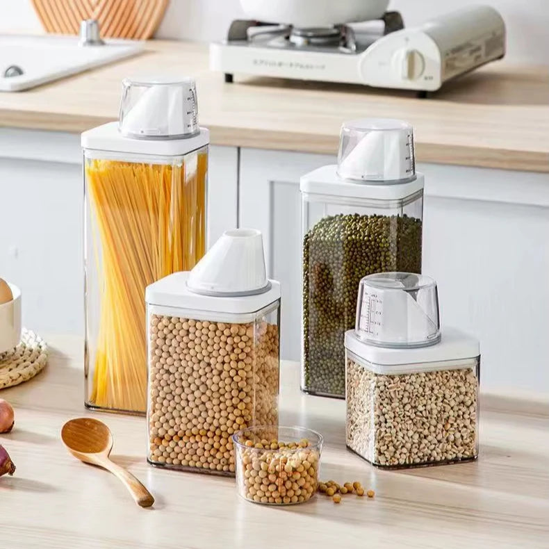 Easy-Pour BPA-Free Cereal Food Storage Containers Rice Sugar Nuts Pet Food Plastic Containers with Airtight Lid Measuring Cup