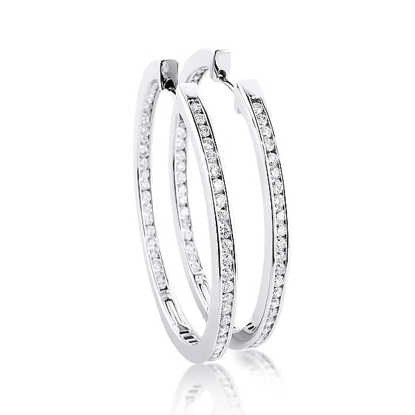 14K White Gold Lab Grown Earrings Channel Set Inside Out Diamond Hoop Earrings IGI Certified Lustrous Jewelry Earrings