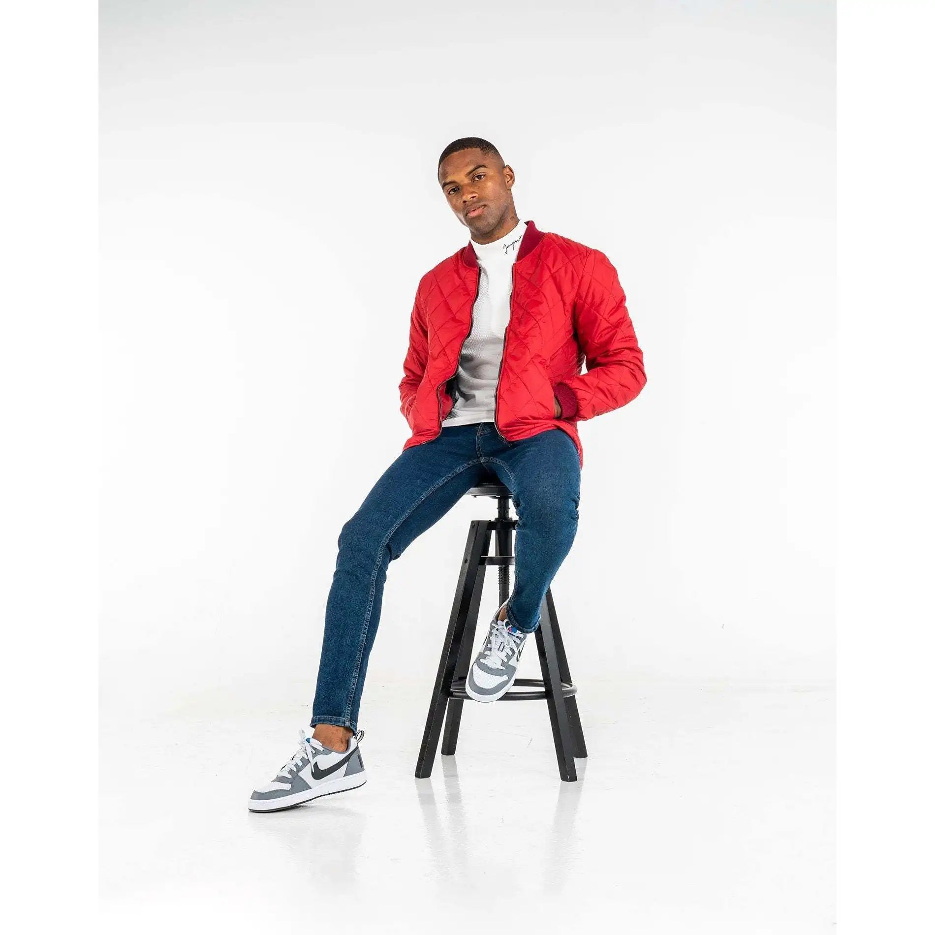 Imperio Shop Men's Negro Size S Quilted Plaid Breathable Zipper Closure Elastic Waistband Bomber Jacket