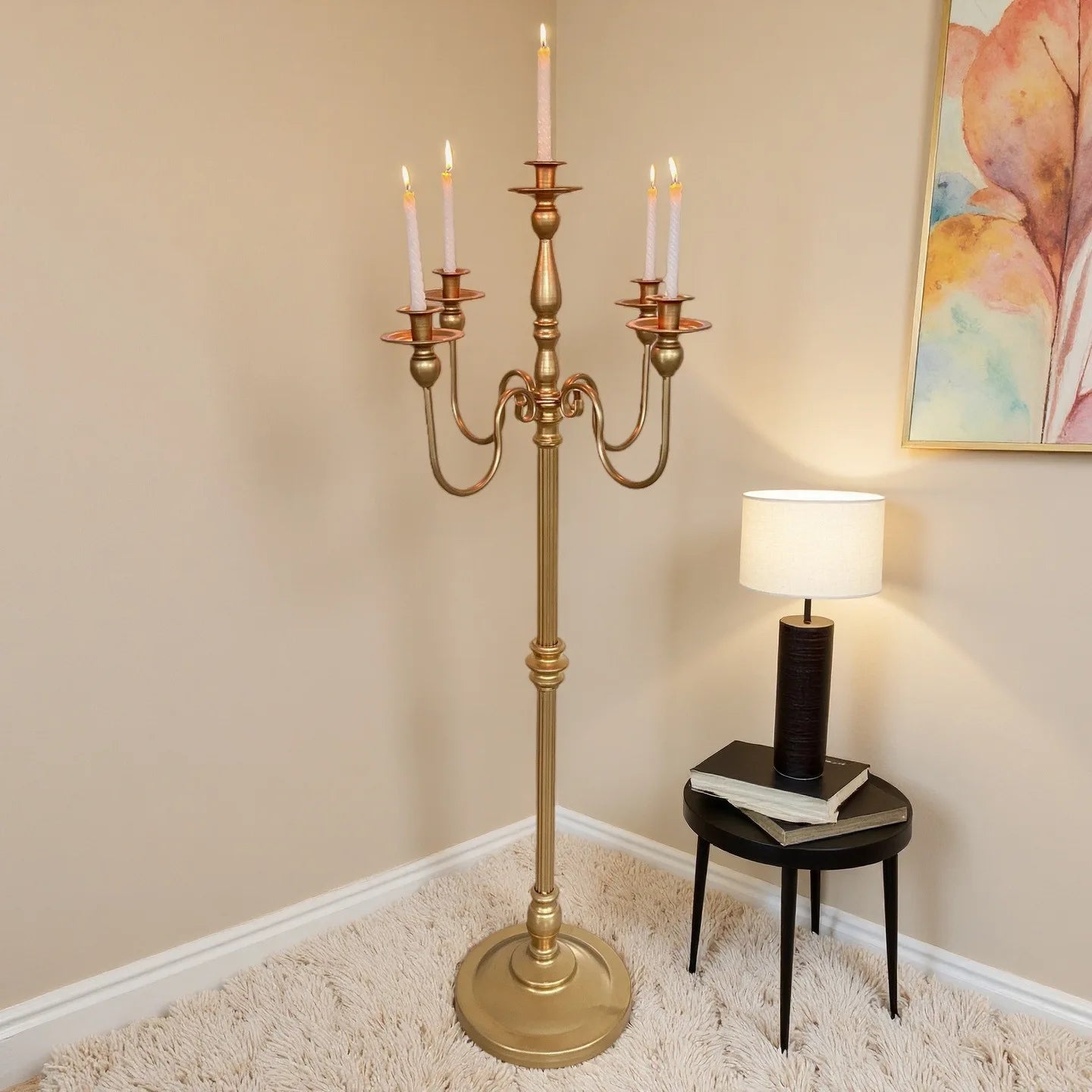 Wedding Vintage Floor Long Stem Candle Holders Centerpiece White Gold Candlestick Holder