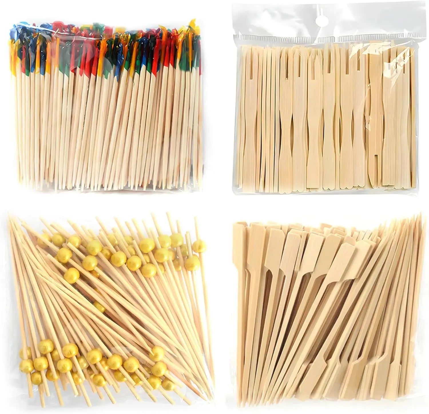 Mixed Bamboo Fruit Picks Wooden Frill Stick 90mm Fruit Fork Golf Shape Bamboo Skewer