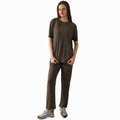 Y2K Ribbed Knit  Set Short Sleeve Top with Elastic Waist Pants Solid Brown Two Piece Women's Casual Streetwear Outfit
