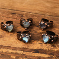 Good Quality Trendy Handmade Gemstone Heart Shaped Labradorite Ring Joint Retro Style Fashion Jewelry for Women