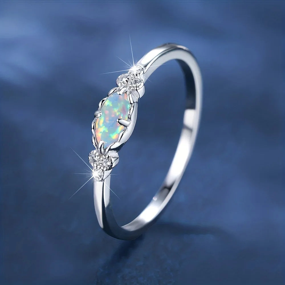 Minimalist Mother Daughter Gift Luxury Statement Trendy 925 Silver Opal Ladies pink Rings for Women