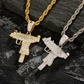 Wholesale Hip Hop Brass Gold Plated Bling CZ Gun Pendant Women Men Iced Submachine Charm Rope Chain Necklaces Rapper Rifle
