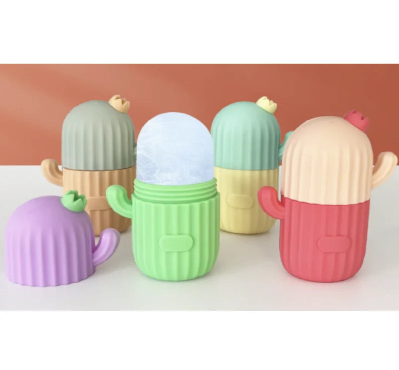 Custom Logo Reusable Face Massager Cactus Shaped Roller Facial Cooling Silicone Cube Beauty Ice Mold Wholesale Factory