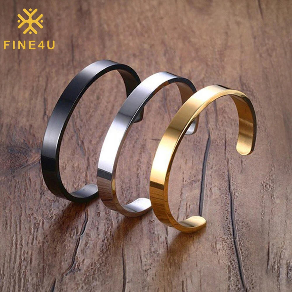 Wholesale Customized Engraved Letter Name Men's Trendy Stainless Steel Gold Plated Cuff Fashion Jewelry Bracelets & Bangles