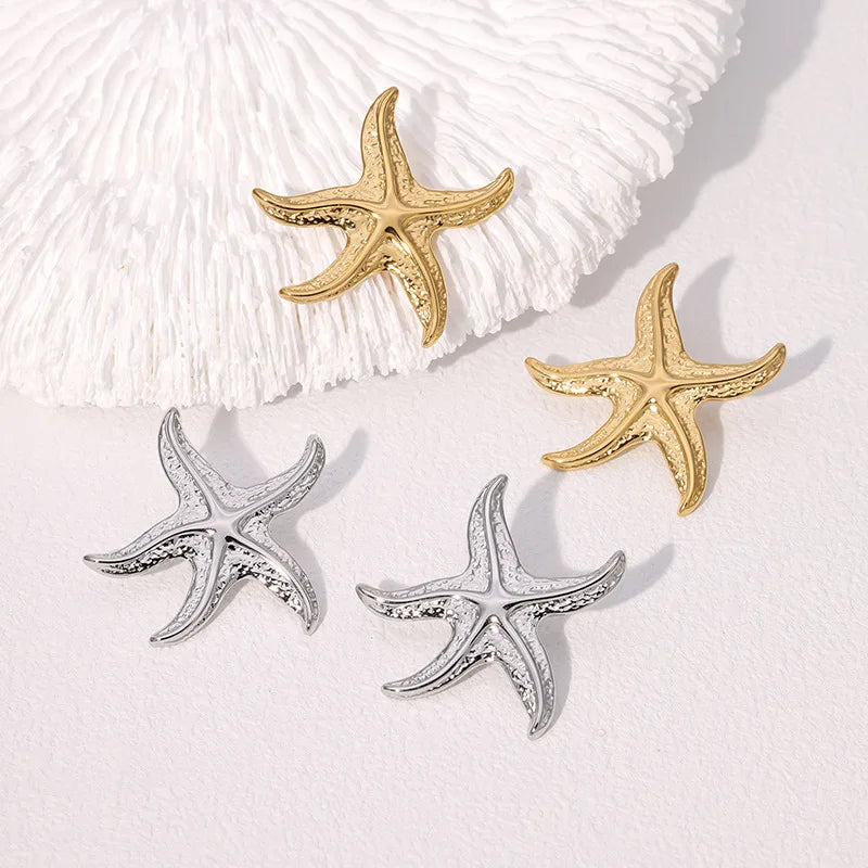 BM Hypoallergenic Earrings Ocean Beach Holiday Style Starfish Waterproof 18k Gold-plated Stainless Steel Earrings