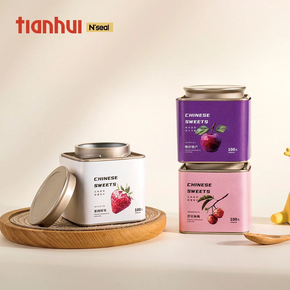 Tianhui Empty Cans Custom Composite Container Food Grade Beautiful Square Eco Friendly Airtight Dried Preserved Fruit Jars