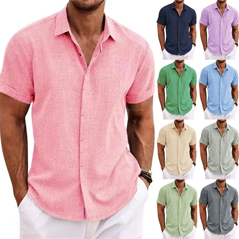 Wholesale High-quality Men's Loose Plain-colored Short-sleeved Shirts for Men for Beachwear Men's Short-sleeved Shirts MegaBDM