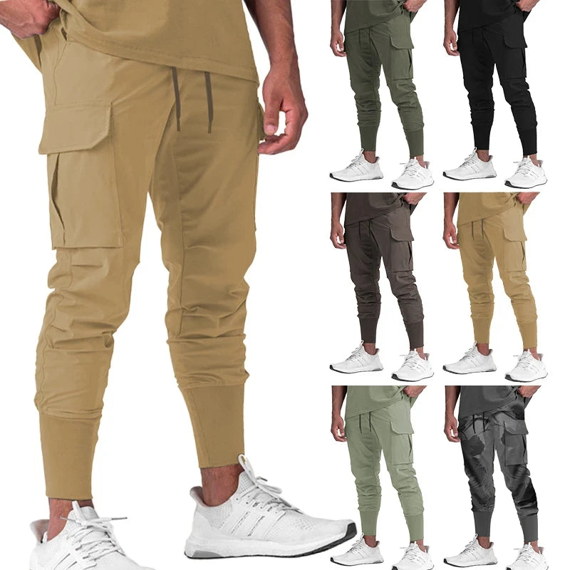 Wholesale 2024 Custom Brown Skinny Jeans Sweat Utility 100% Cotton Multi Pockets Denim Cargo Jogger Pants Men Casual Breathable