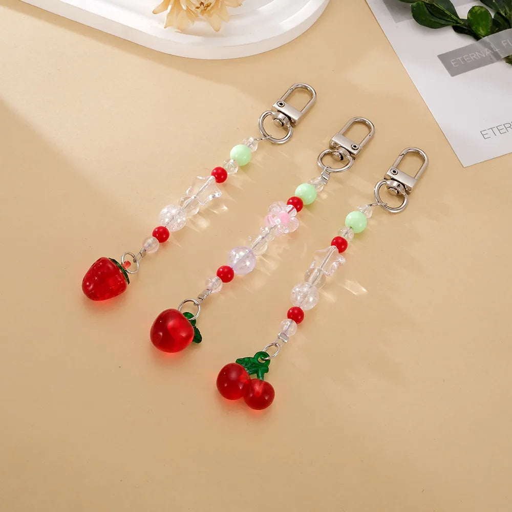 Creative New Acrylic Transparent Five-pointed Star Bag Hanging Phone Pendant Minority Ins Cherry Keychain Hanging Pendant
