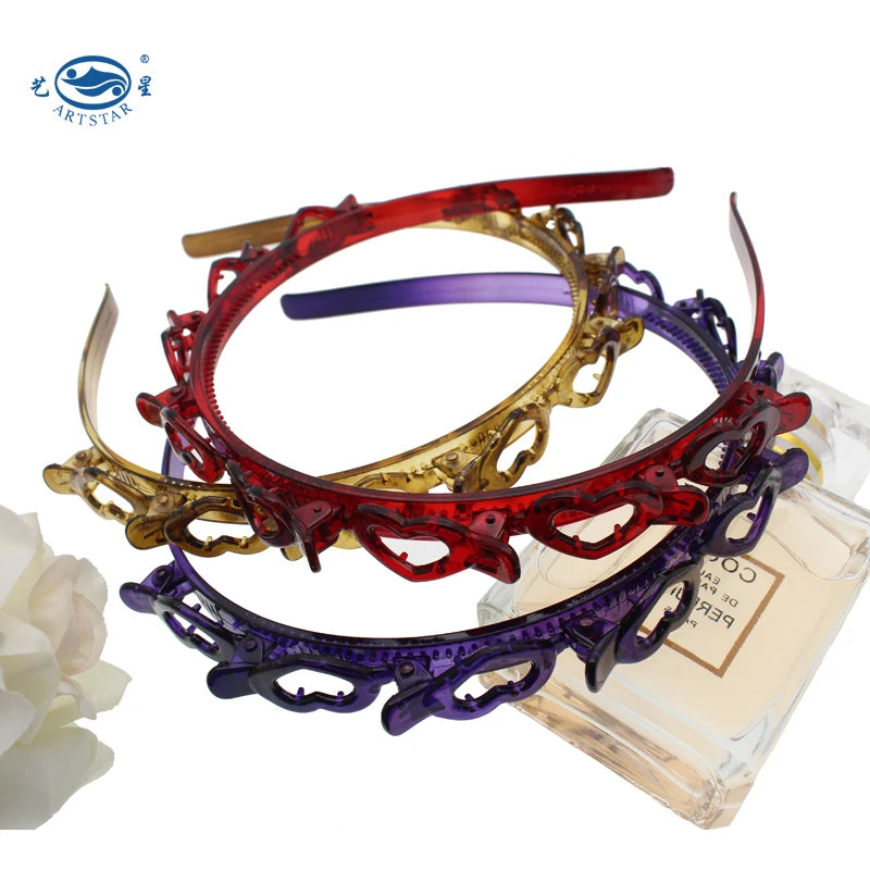 Multilayer Hollow Plastic Headband with Pin Double Layer Band Beauty Tool Hair Accessory with Teeth for Long Hair