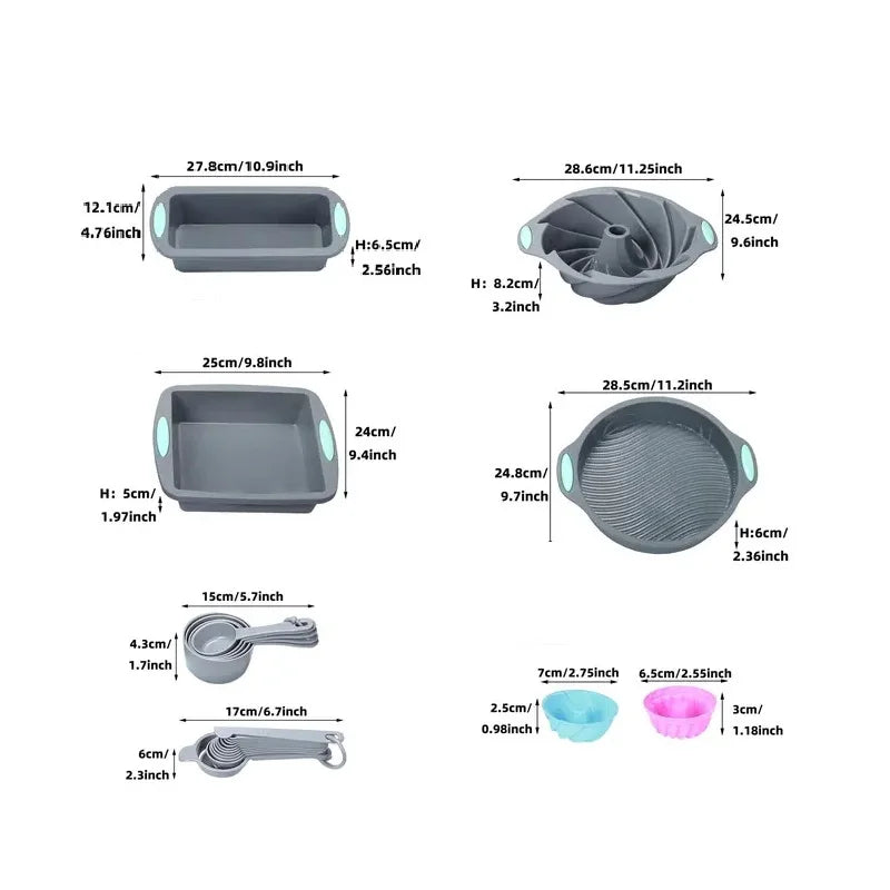 Heat Resistant Circular Silicone Cake Mold Set Baking Tray Loaf Bread Muffin  Toast Mold Cake Pizza Plate Oven Bakeware Pan Set