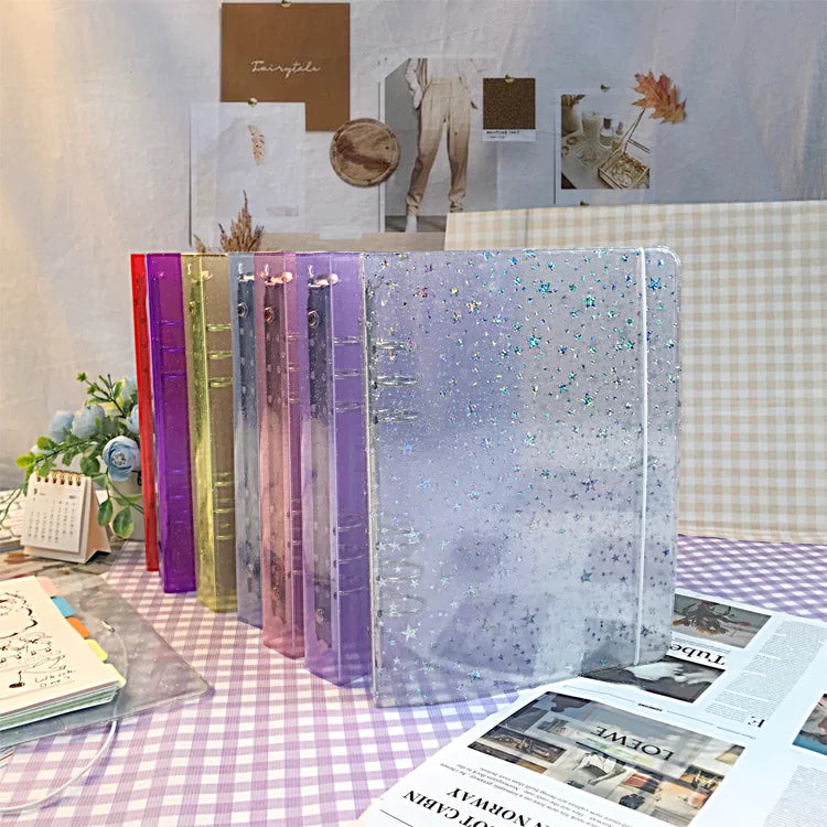 Mini Wavering Light Binder Cover Filling File Folder Loose Leaf Notebook Cover Closure Pvc 6 Hole Binder