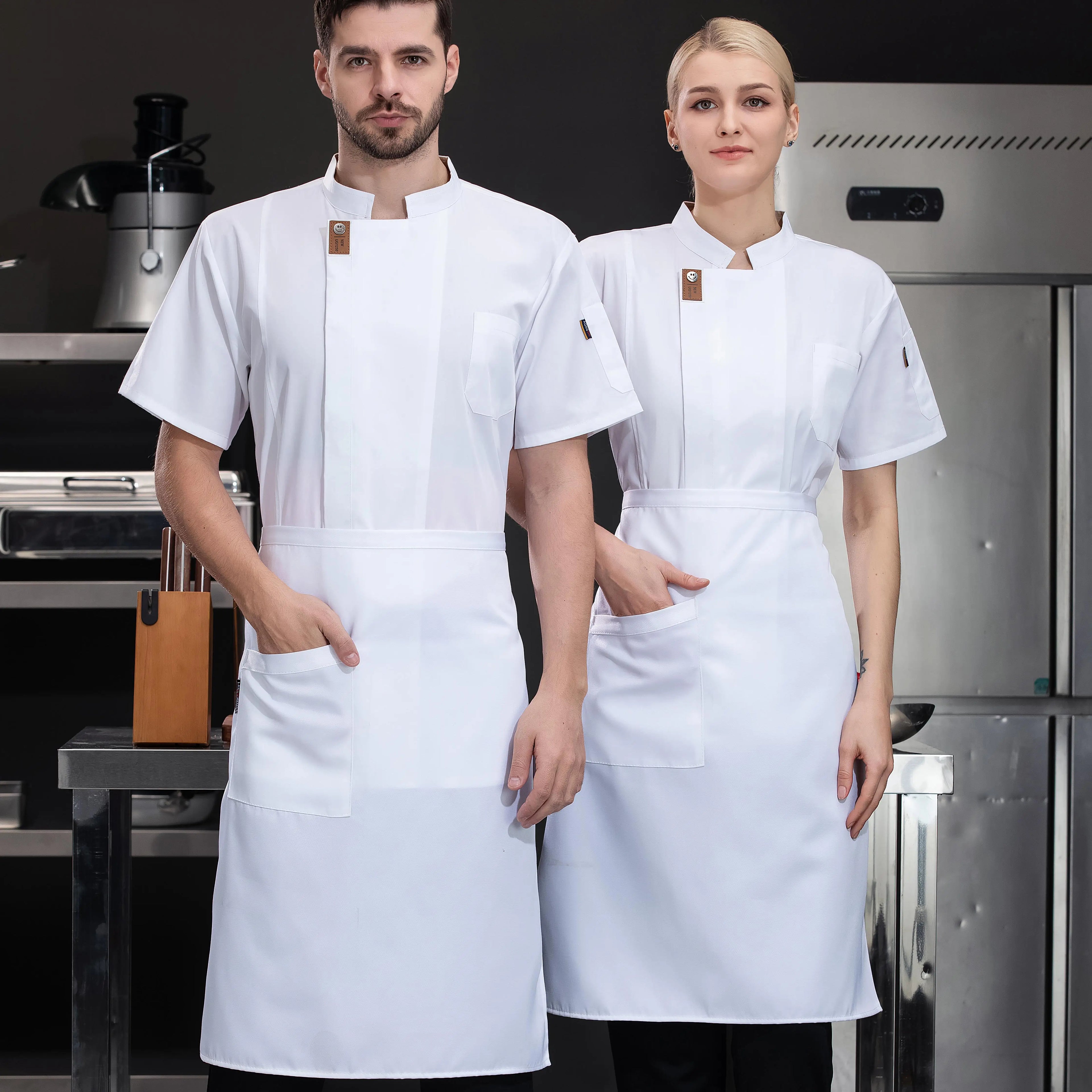 Customized Logo  Yellow Coat Short Sleeve Hotel Kitchen Restaurant Workwear Catering Cook Uniform With Pocket