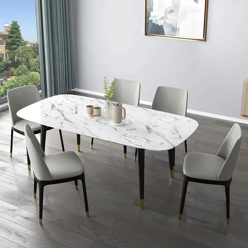 Luxury European Style Marble Dining Table Set Modern Stainless Steel Base Dining Table and Chair