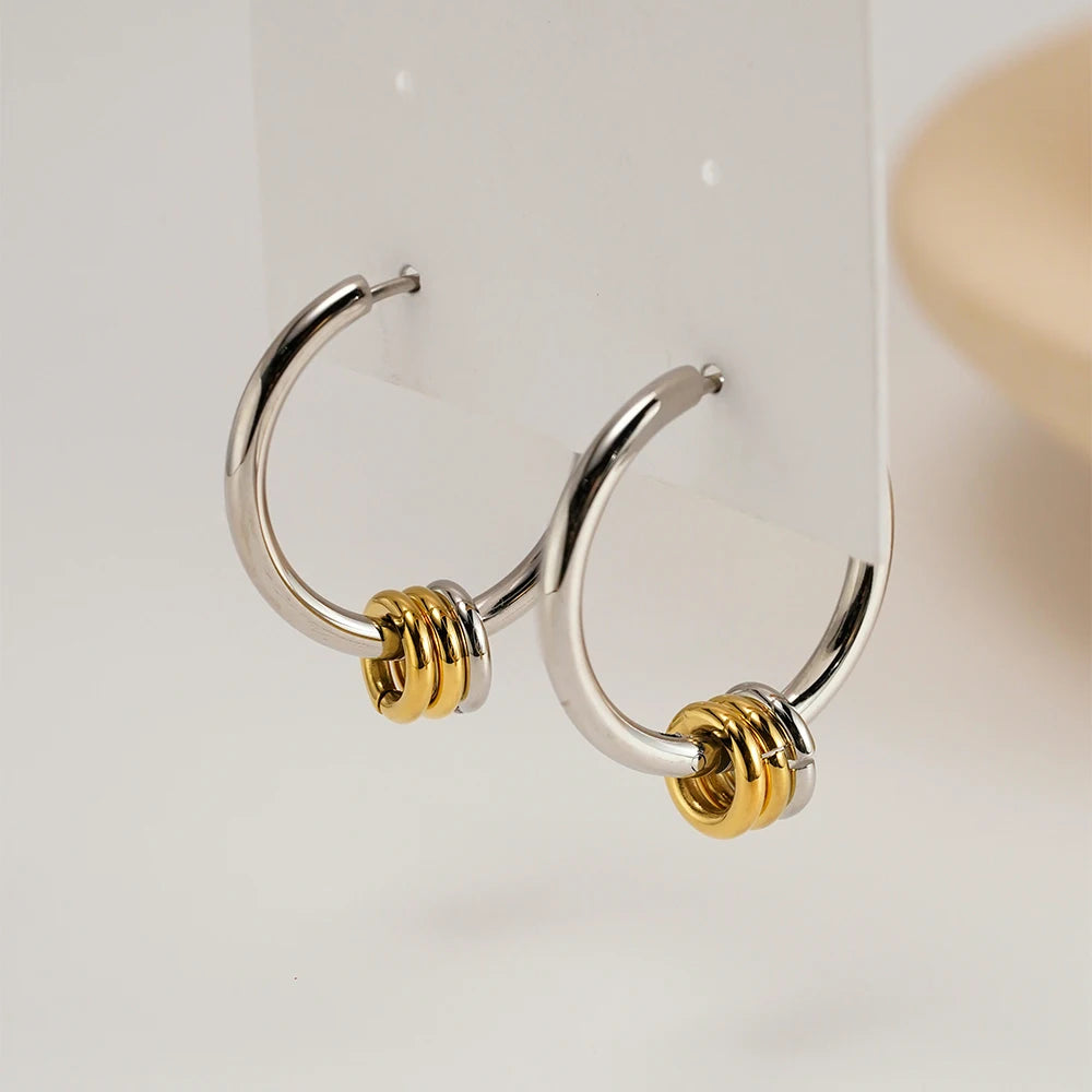 18K Gold Plated Stainless Steel Jewelry Loop Circle Rings Earring Two Tone Hoop Earring Waterproof for Women Earrings E251683
