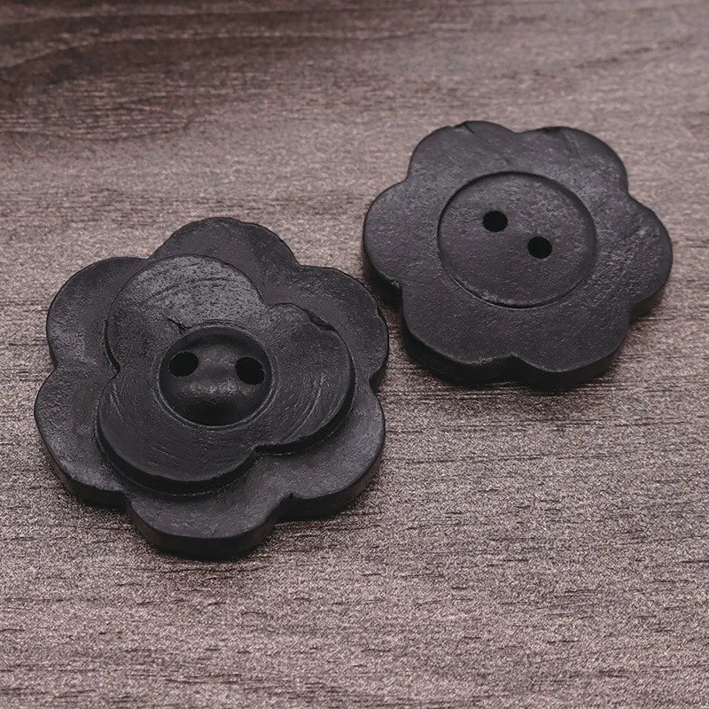 15mm~38mm Natural Wood Flower Wooden Button 2-Holes Button for Shirts and Coats Hand Painted Design