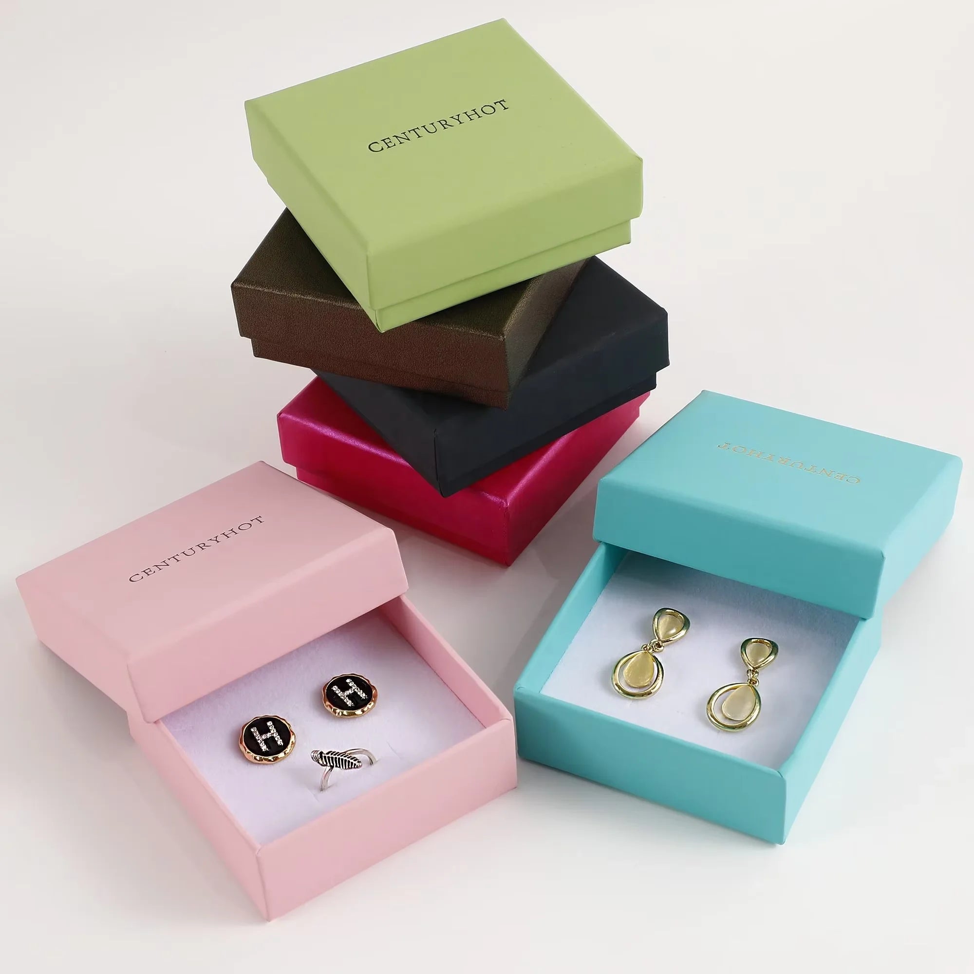 Custom logo 9*9cm Jewelry Packing Lid Boxes Luxury Packing for Jewellery Necklace Earrings Rings Box With Foam