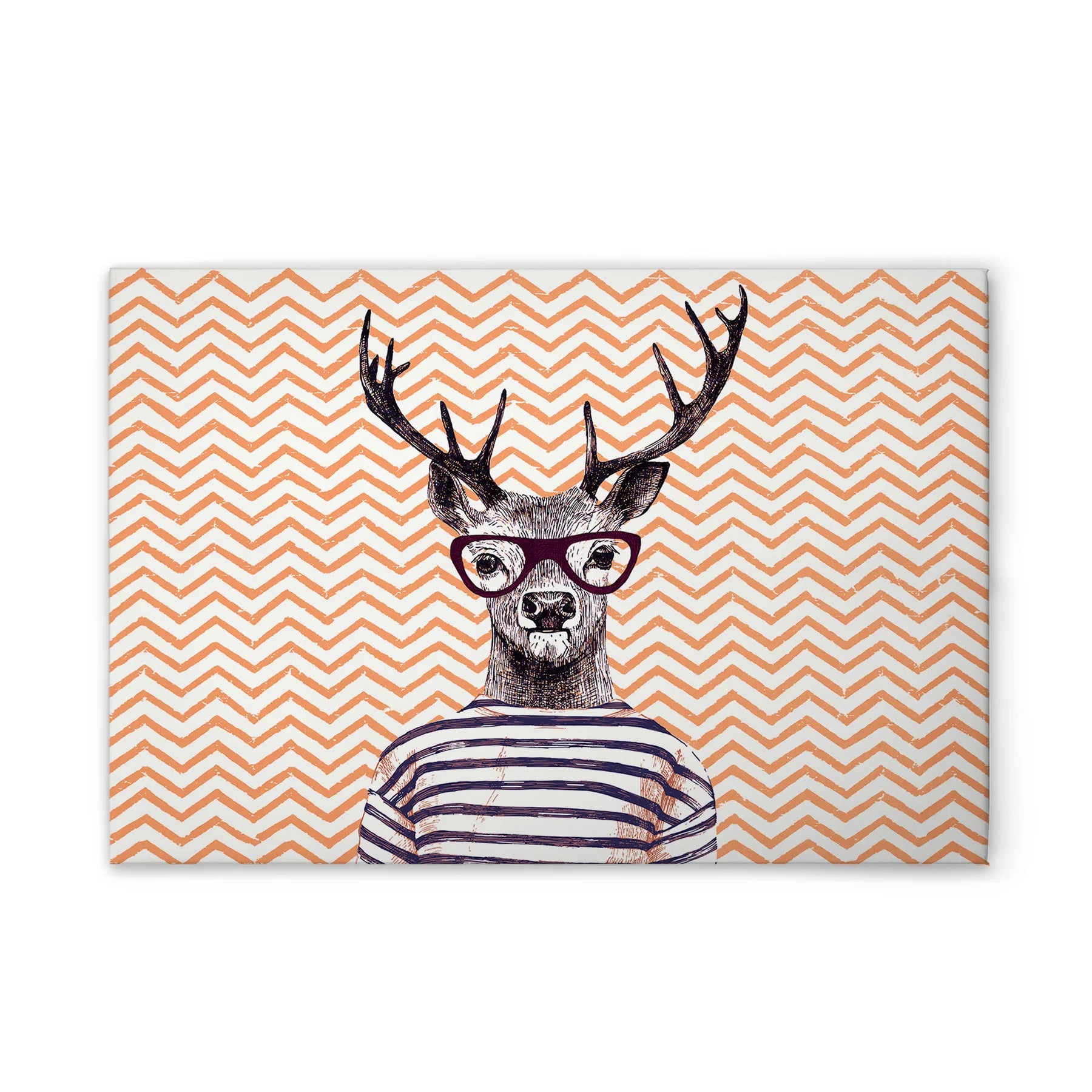Made In Germany - Home Decor Canvas Picture Retro Deer Colourful - Wall Painting Mural In Brown And Orange - Stretcher Frame Art