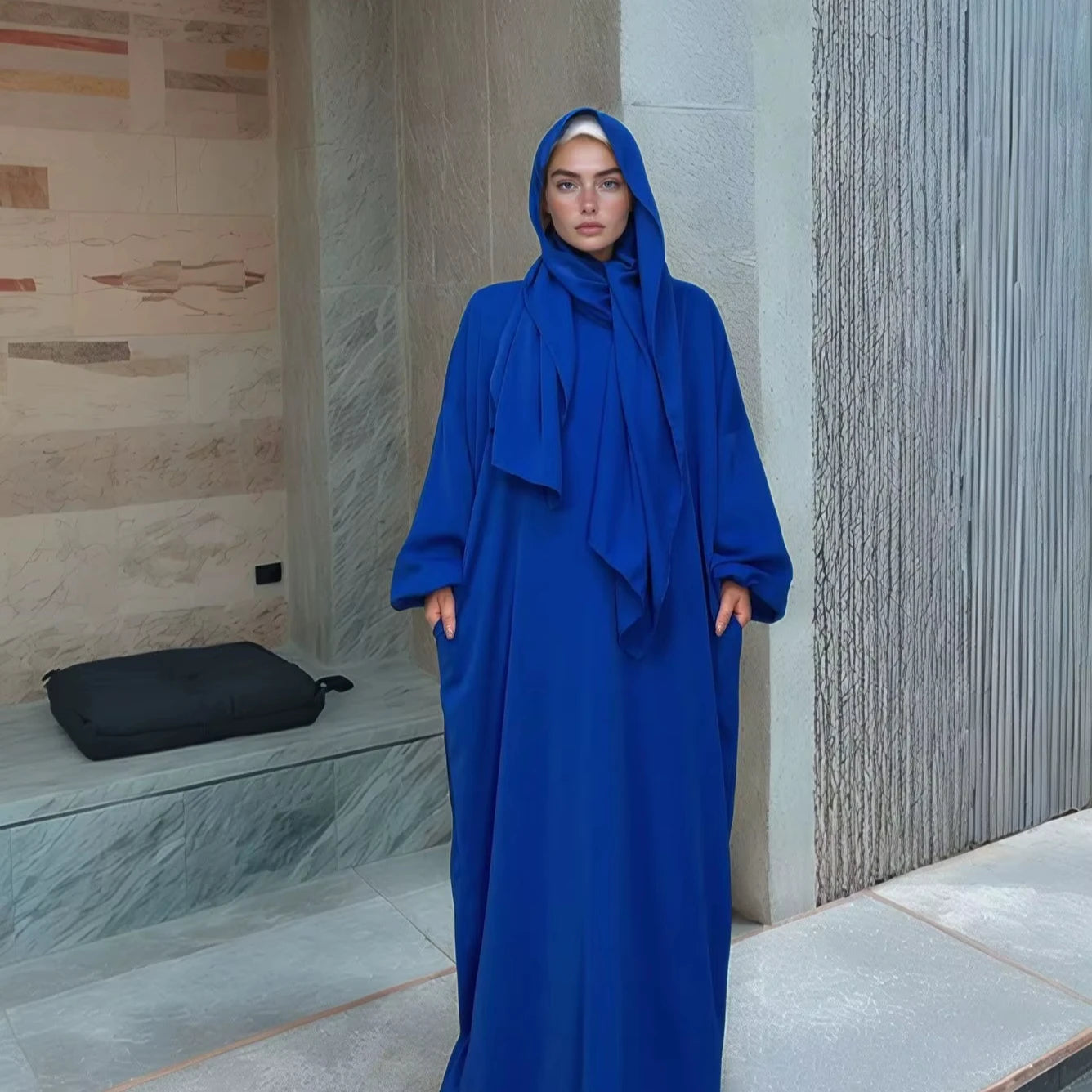 LM003 Solid Color Simple Hooded Robe with Side Pockets for Ramadan Praying Middle East Style Suitable for Dubai Turkey