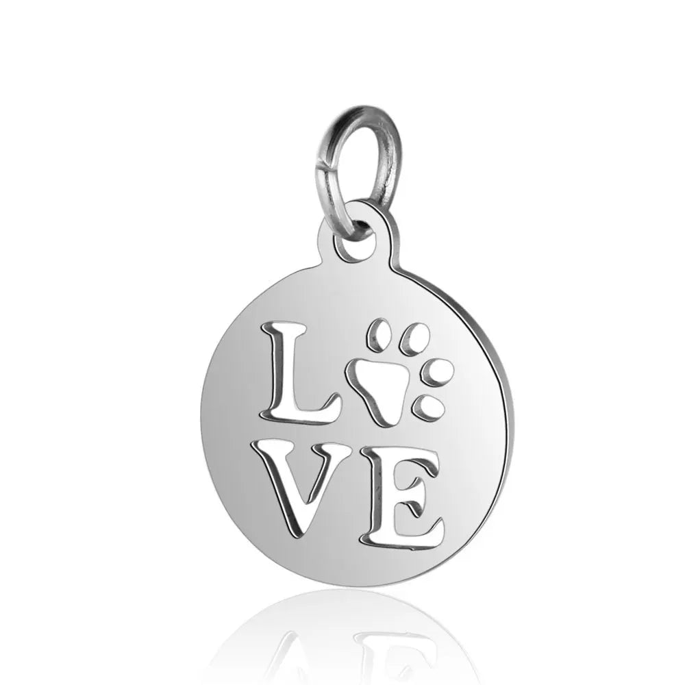 Jewelry Accessories for Necklace Bracelet Stainless Steel Metal Gold Plated Paw Round Disk  Hollow Letter LOVE Pendant Charms
