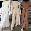 Ironless Crepe Two-Piece Abaya Set Buttoned Top & Wide-Leg Jazz Pants for Modest Summer Wear