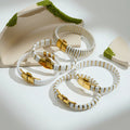 Fashion 18K Gold Plated Stainless Steel Jewelry Ceramic Zircon Elastic Waterproof for Woman Punk Bracelet Ring Set B252542